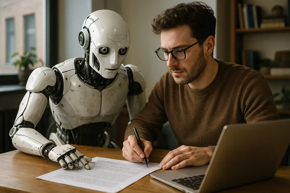 Laptop mit KI-Interface, das Marketingmaterialien erstellt
