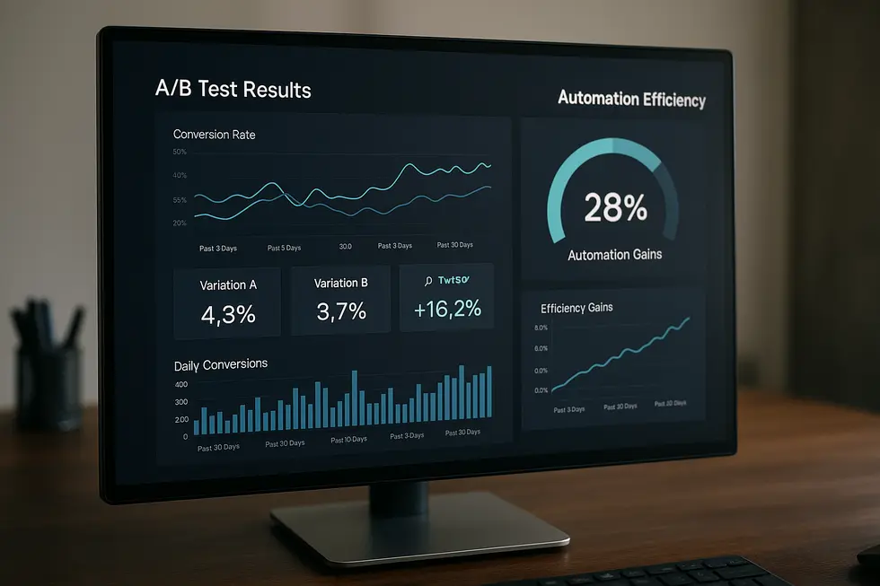 Modernes Dashboard für A/B-Testing Automatisierung.