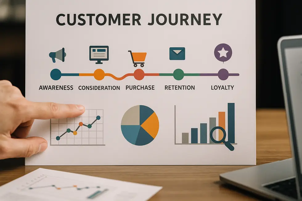 Visualisierung einer umfassenden Customer Journey durch verschiedene Touchpoints.