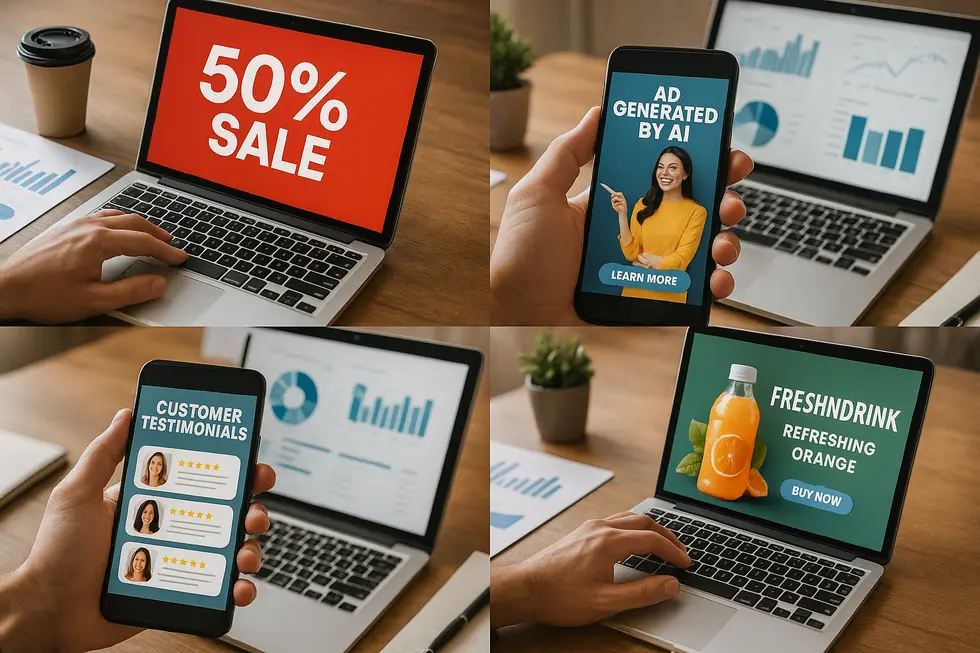 Digitales Terminal mit Marketing-Dashboards in futuristischer Umgebung.