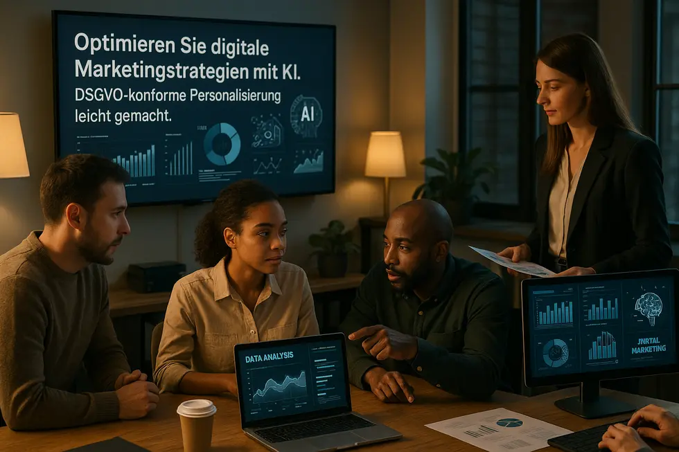 Datenschutzsiegel auf einer digitalen Marketingplattform.