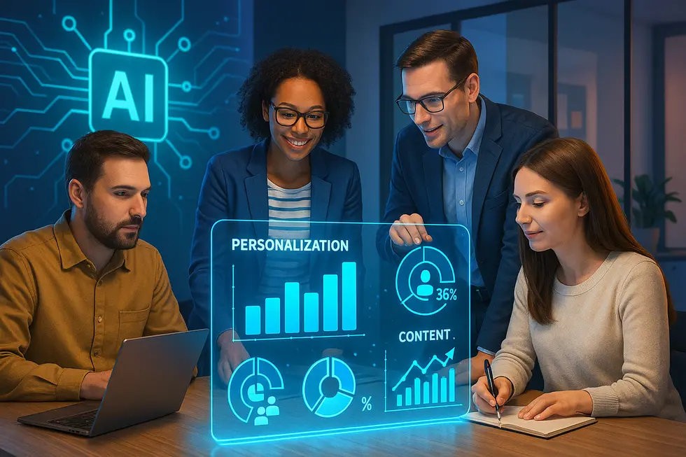 Team im Büro arbeitet an KI-Analysen für Content-Personalisierung.