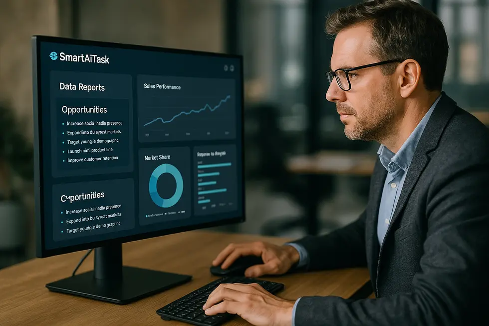 Markenmanager analysiert Chancen mit einem KI-Dashboard.