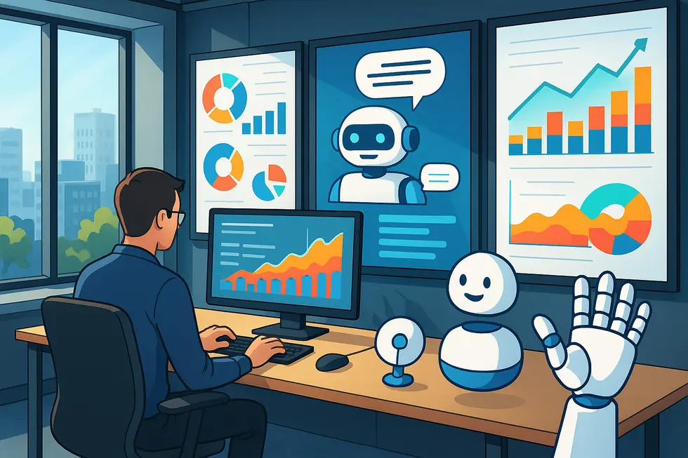 Digitale Darstellung eines Chatbots, der mit einem Kunden kommuniziert