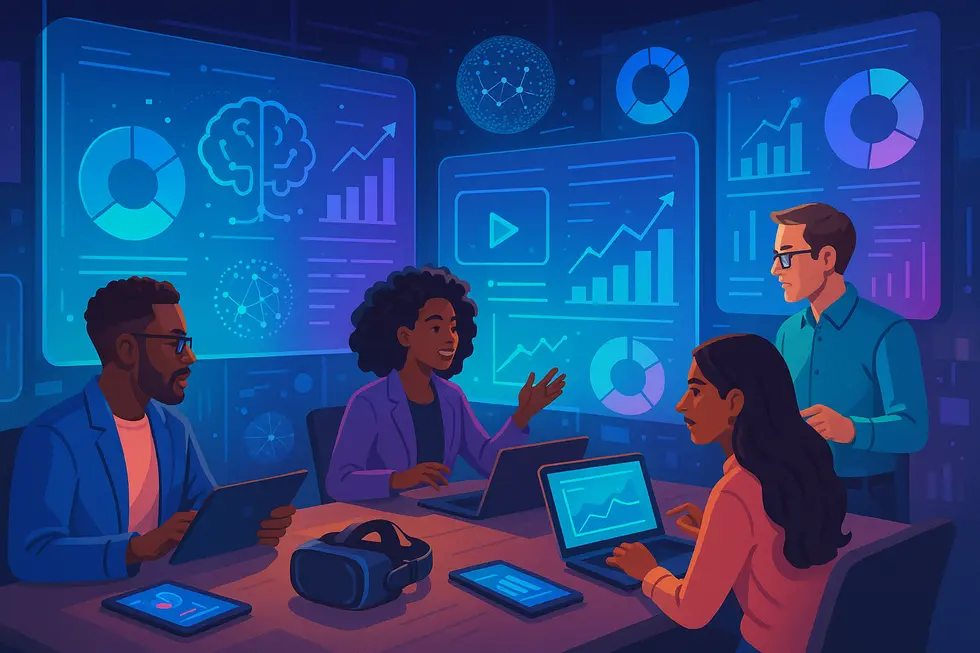 Ein Marketingmanager analysiert KI-Daten auf einem Dashboard.