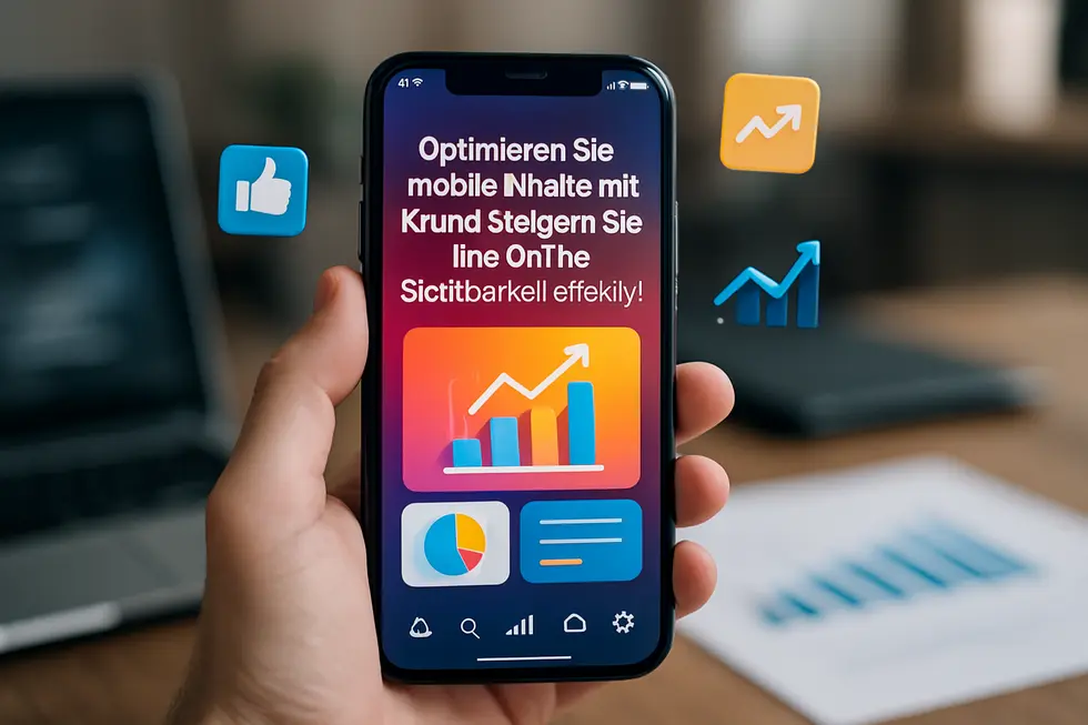 Person mit Smartphone und digitalen Icons für Mobile First.