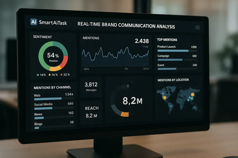 Das SmartAiTask-Dashboard zur Optimierung von Markenkommunikation.