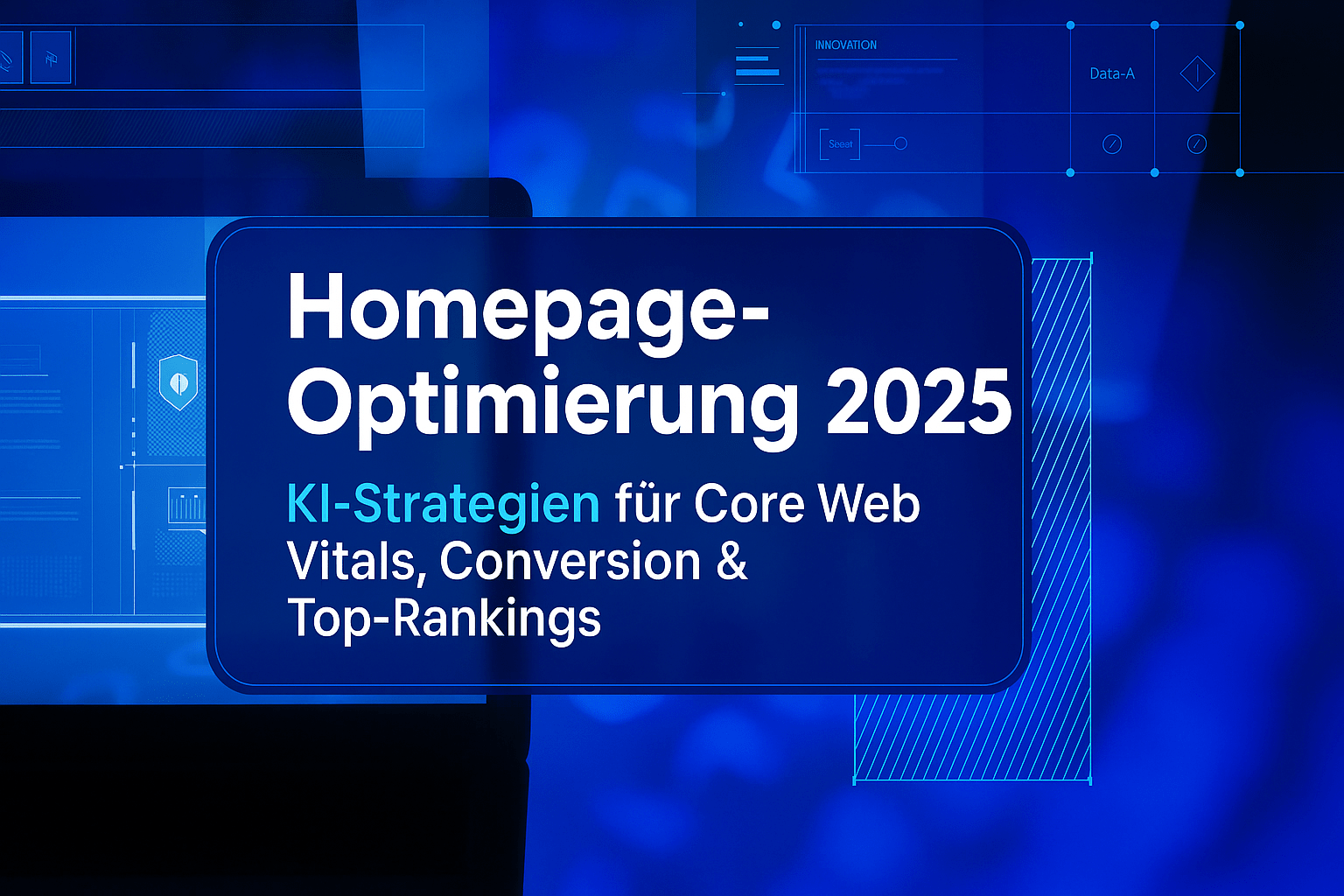 Homepage-Optimierung 2025: Titelbild mit Fokus auf KI-Strategien zur Verbesserung von Core Web Vitals, Conversion-Raten und Top-Rankings für erfolgreiche Webseiten.